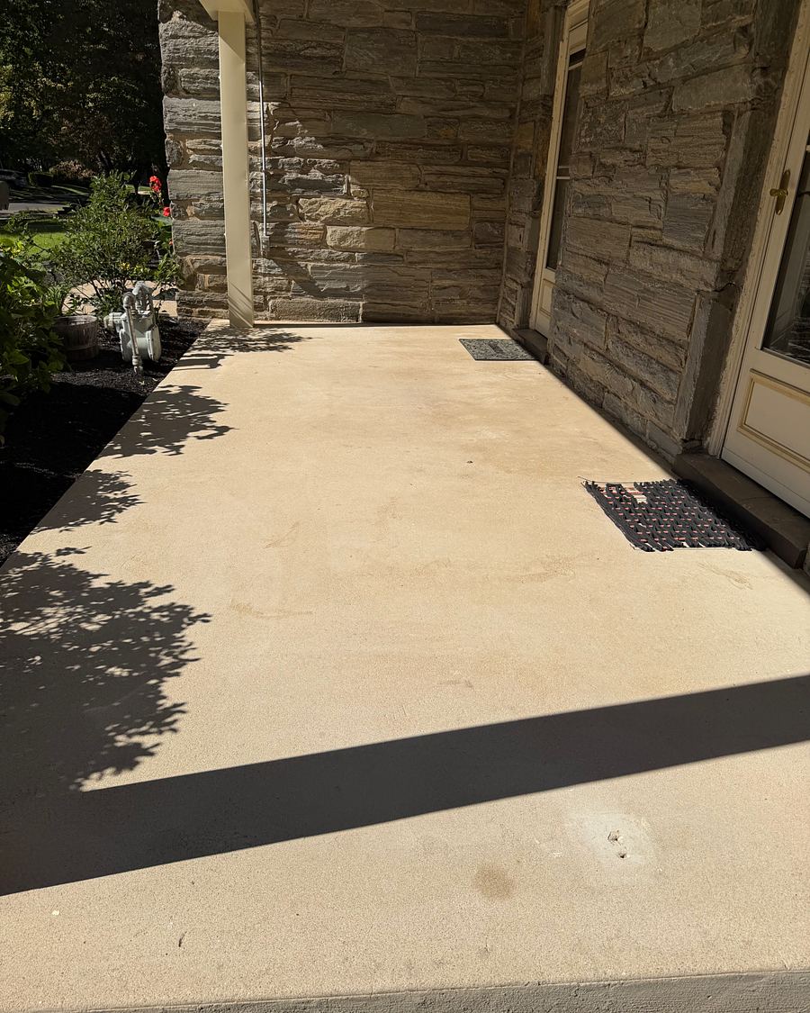 The same Drexel Hill, PA porch seen from the other end after washing, the concrete an even clean tan